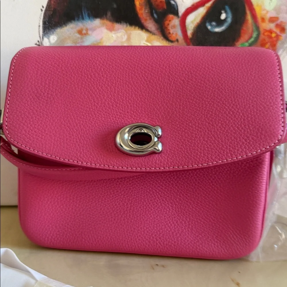 Coach Pink Leather Top-Handle Shoulder Bag with Chain Accent - Picture 2 of 3